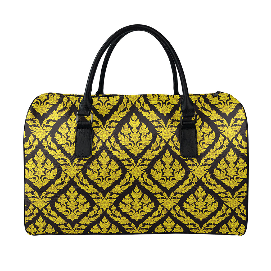 Ethnic Thai Pattern Print Leather Duffle Bag