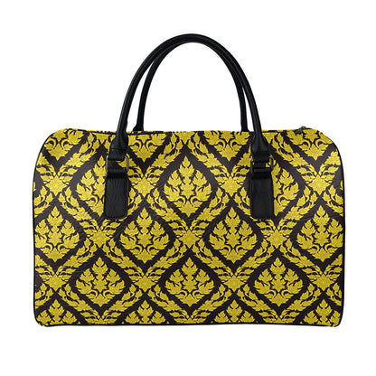 Ethnic Thai Pattern Print Leather Duffle Bag