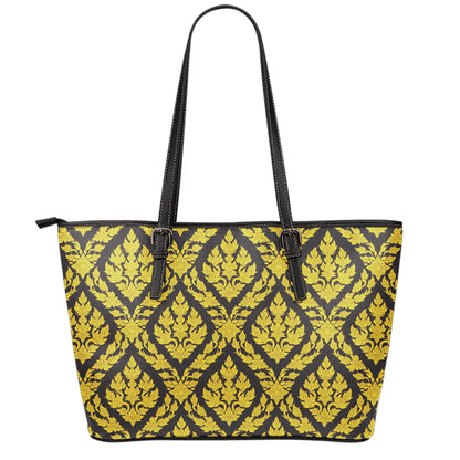Ethnic Thai Pattern Print Leather Tote Bag