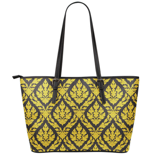 Ethnic Thai Pattern Print Leather Tote Bag
