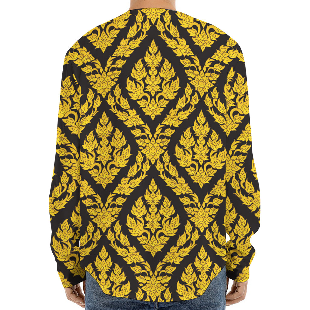 Ethnic Thai Pattern Print Long Sleeve Baseball Jersey