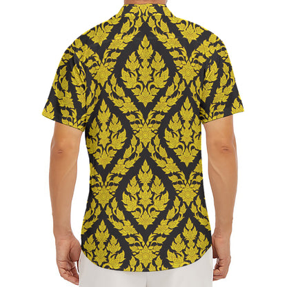 Ethnic Thai Pattern Print Men's Deep V-Neck Shirt