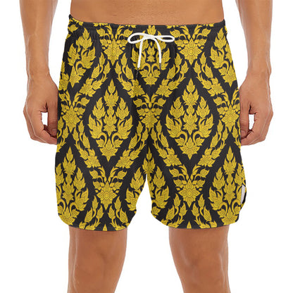 Ethnic Thai Pattern Print Men's Split Running Shorts