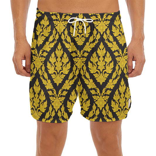 Ethnic Thai Pattern Print Men's Split Running Shorts