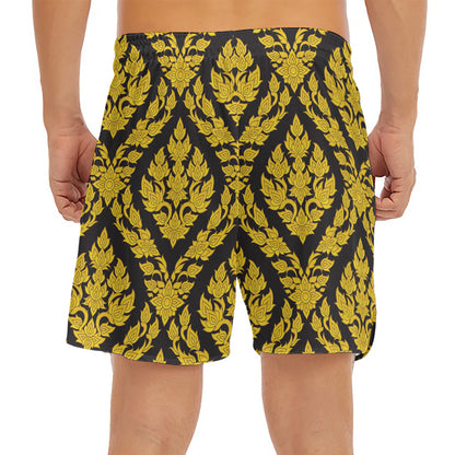 Ethnic Thai Pattern Print Men's Split Running Shorts