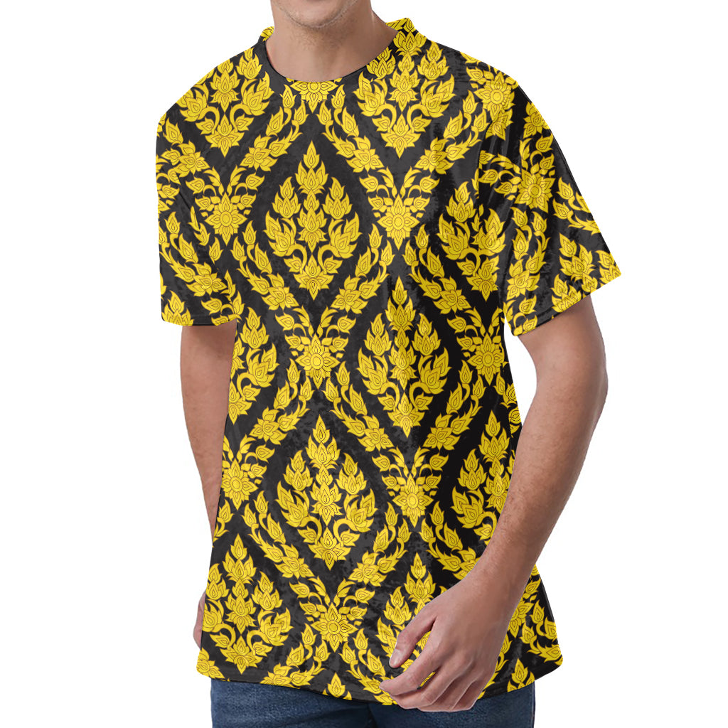 Ethnic Thai Pattern Print Men's Velvet T-Shirt