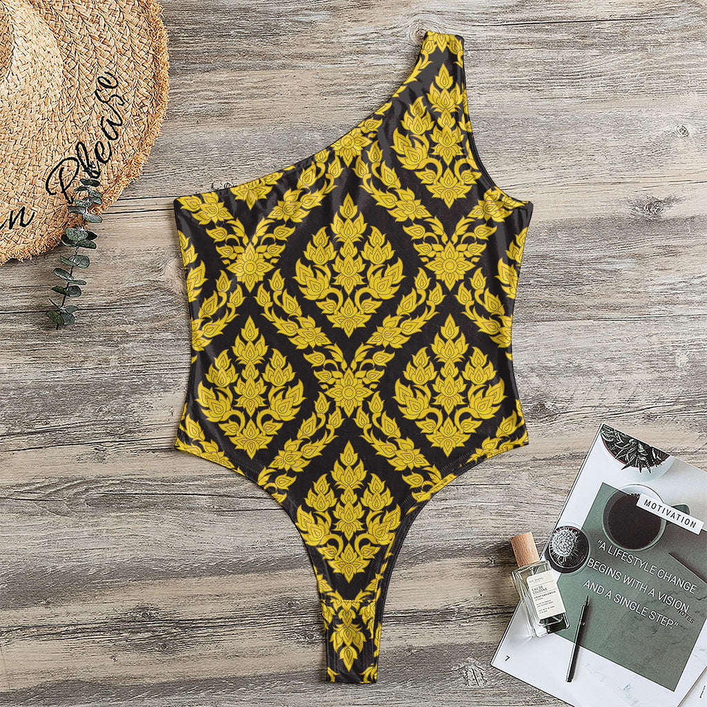 Ethnic Thai Pattern Print One Shoulder Bodysuit