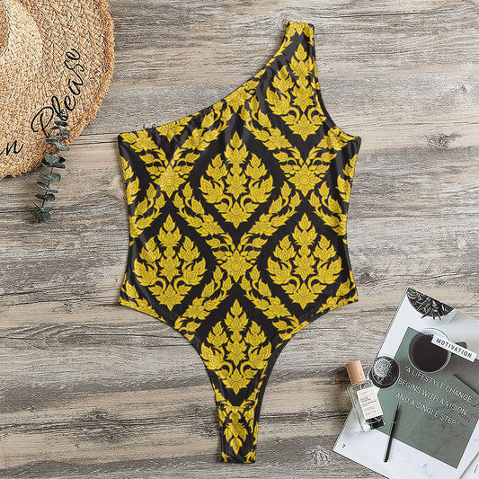 Ethnic Thai Pattern Print One Shoulder Bodysuit