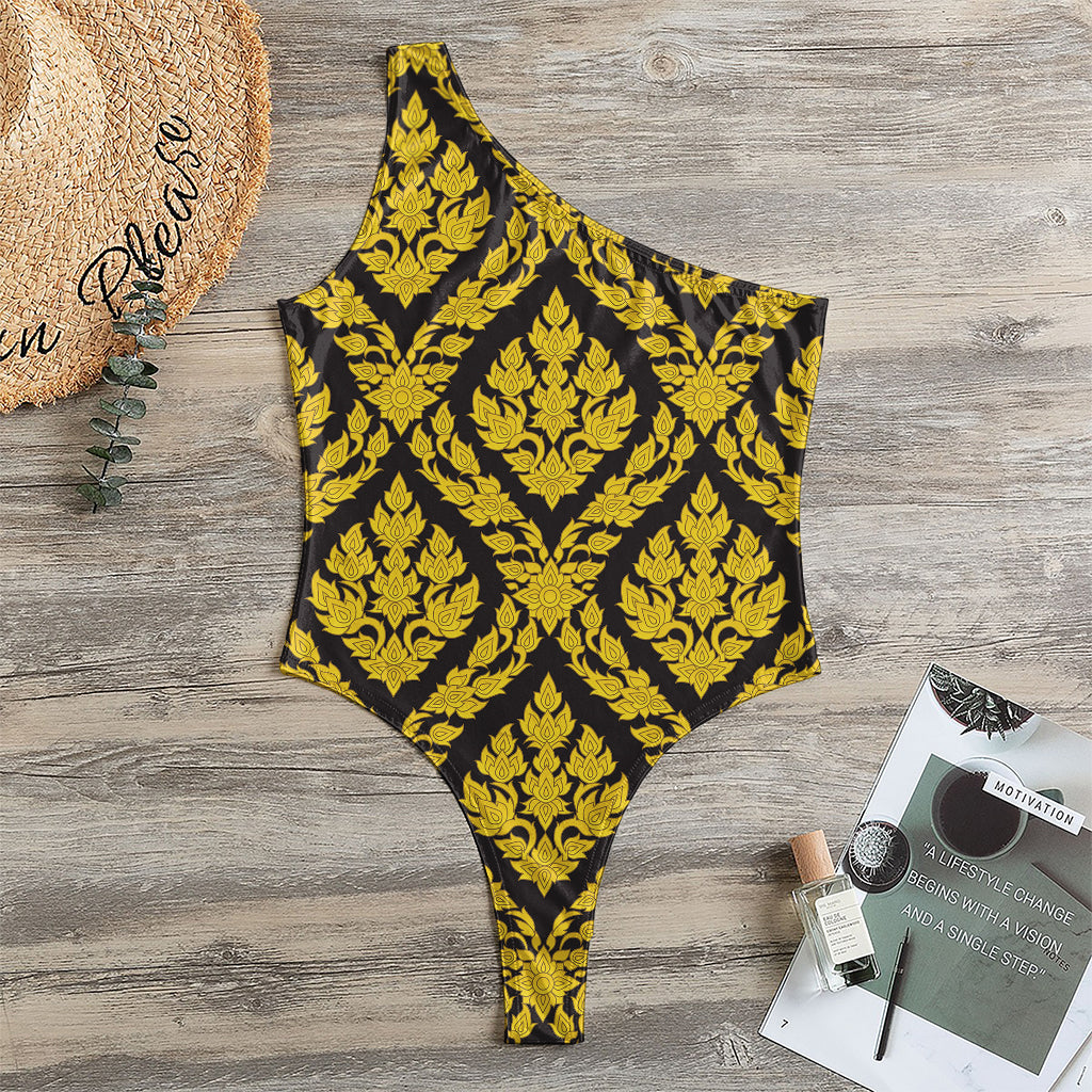 Ethnic Thai Pattern Print One Shoulder Bodysuit