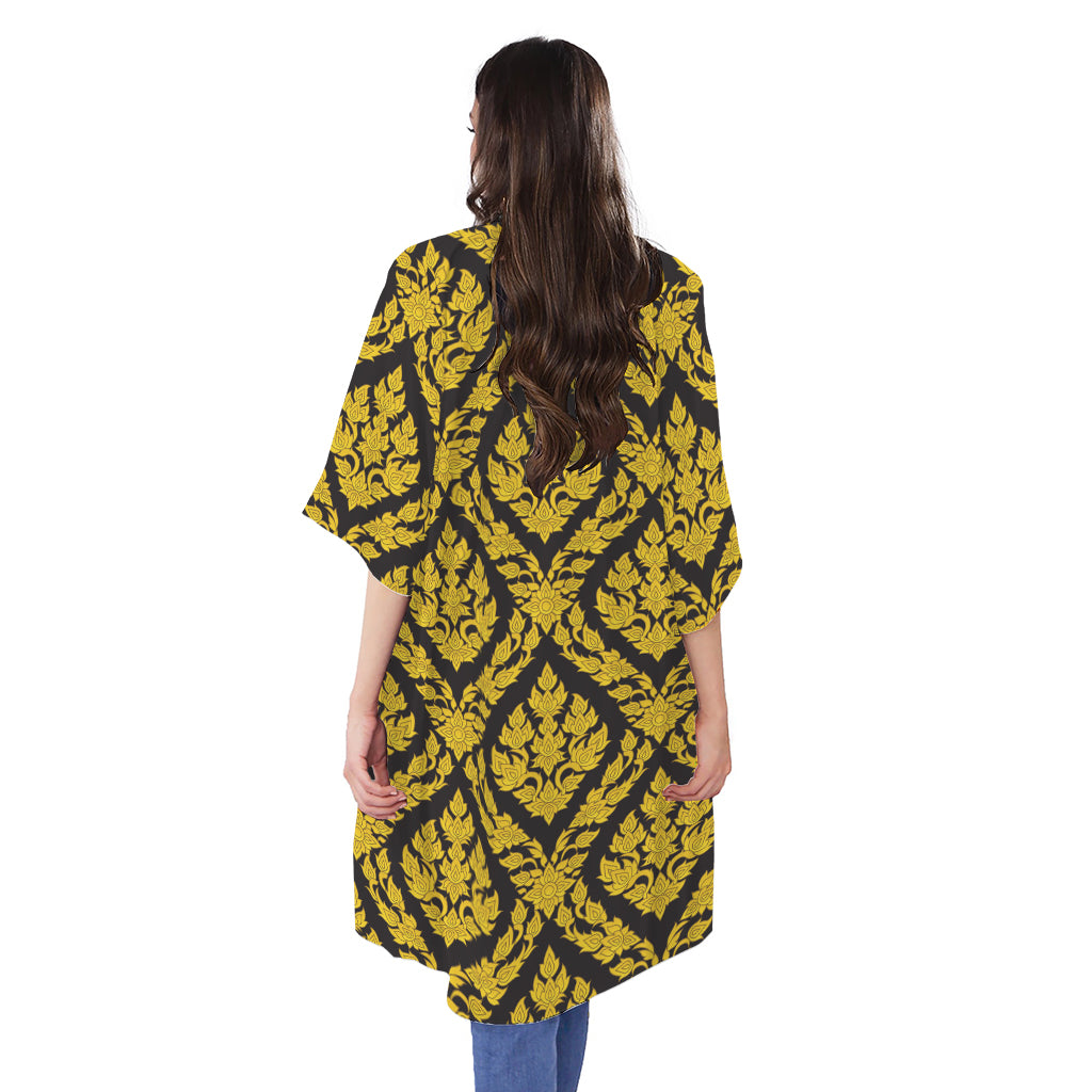 Ethnic Thai Pattern Print Open Front Beach Cover Up