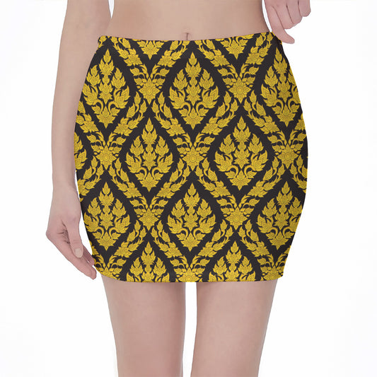 Ethnic Thai Pattern Print Pencil Mini Skirt