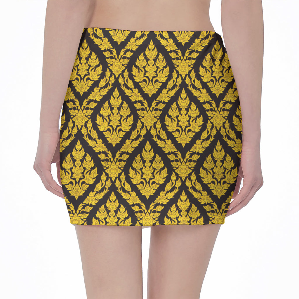 Ethnic Thai Pattern Print Pencil Mini Skirt