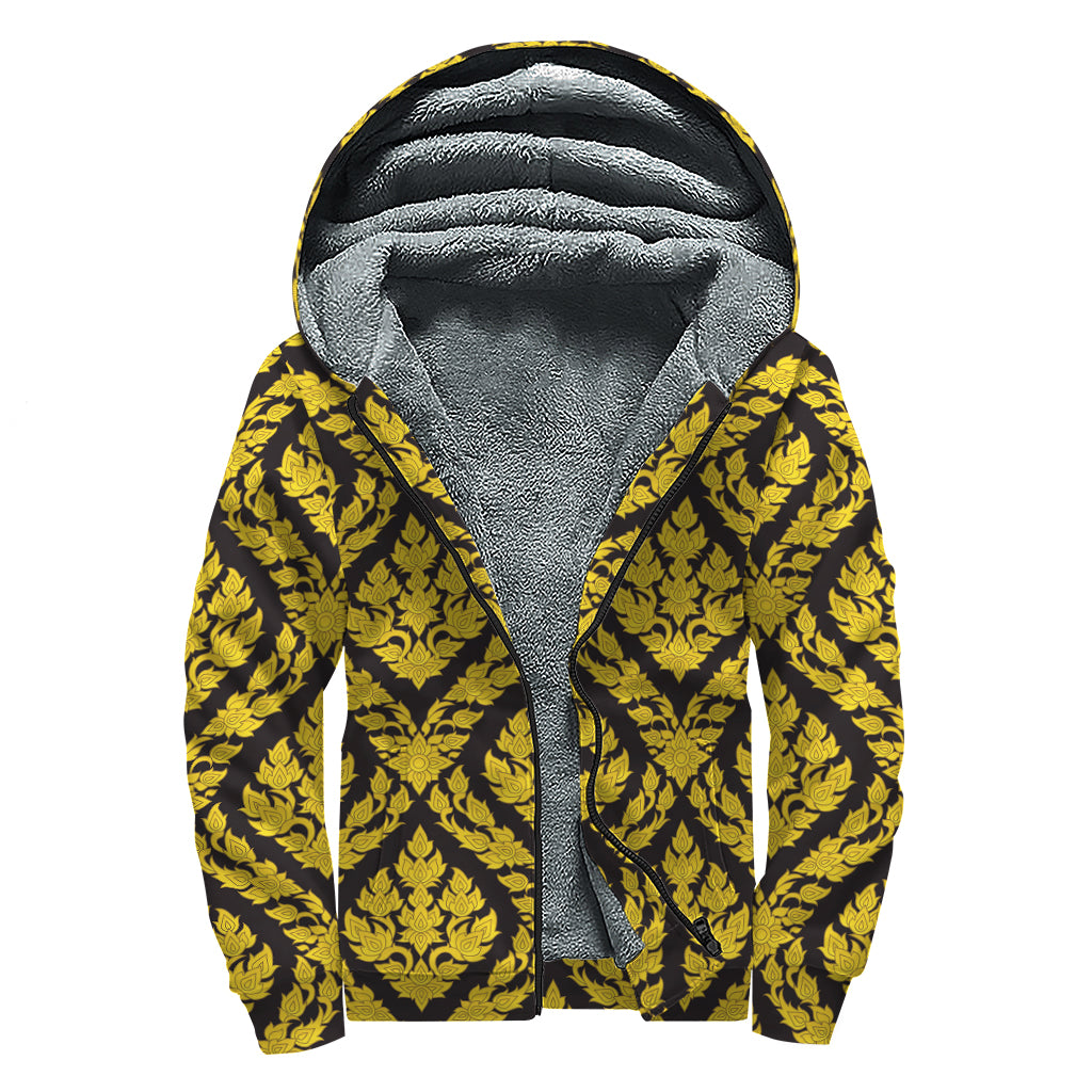 Ethnic Thai Pattern Print Sherpa Lined Zip Up Hoodie