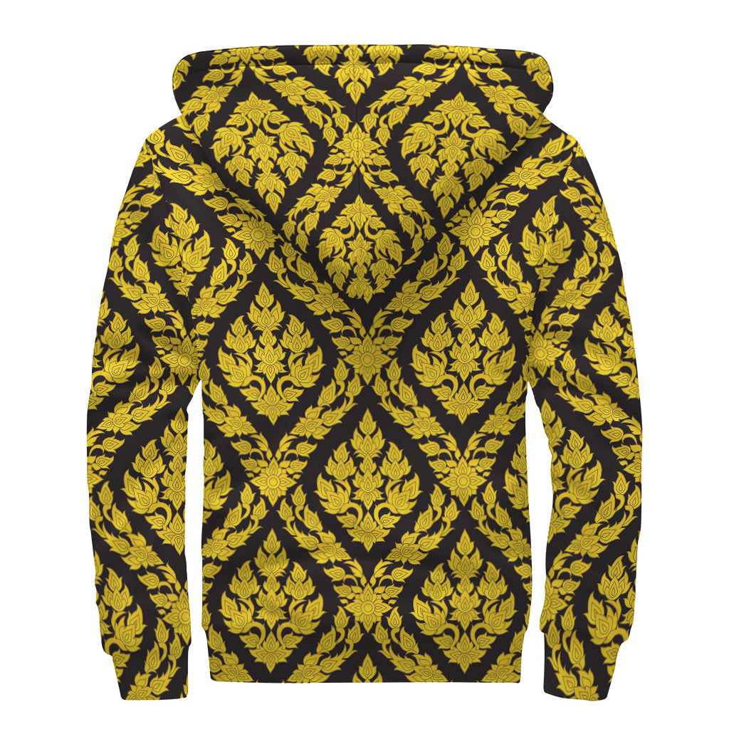 Ethnic Thai Pattern Print Sherpa Lined Zip Up Hoodie