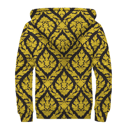 Ethnic Thai Pattern Print Sherpa Lined Zip Up Hoodie
