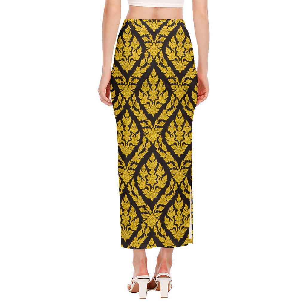 Ethnic Thai Pattern Print Side Slit Maxi Skirt