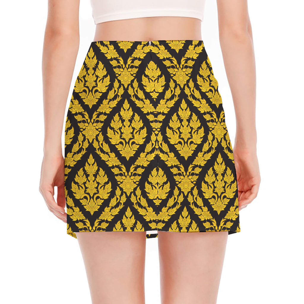 Ethnic Thai Pattern Print Side Slit Mini Skirt