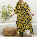 Ethnic Thai Pattern Print Silk V-Neck Kaftan Dress