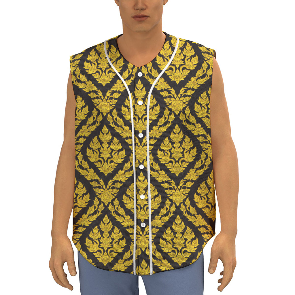 Ethnic Thai Pattern Print Sleeveless Baseball Jersey