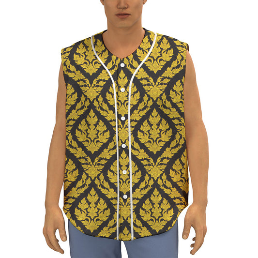 Ethnic Thai Pattern Print Sleeveless Baseball Jersey