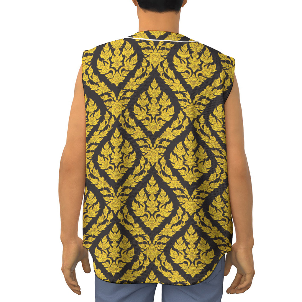 Ethnic Thai Pattern Print Sleeveless Baseball Jersey