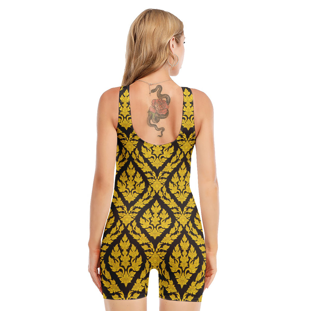 Ethnic Thai Pattern Print Sleeveless One Piece Swimsuit