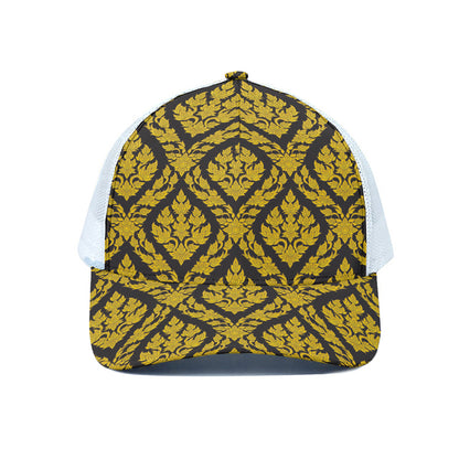 Ethnic Thai Pattern Print White Mesh Trucker Cap