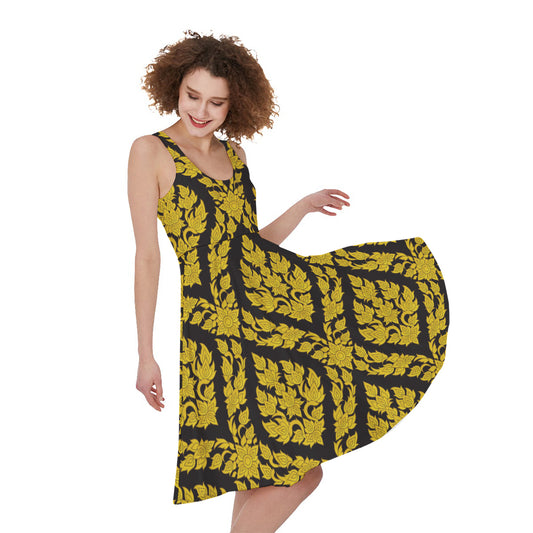 Ethnic Thai Pattern Print Women's Sleeveless Dress