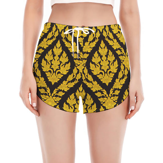 Ethnic Thai Pattern Print Women's Split Running Shorts