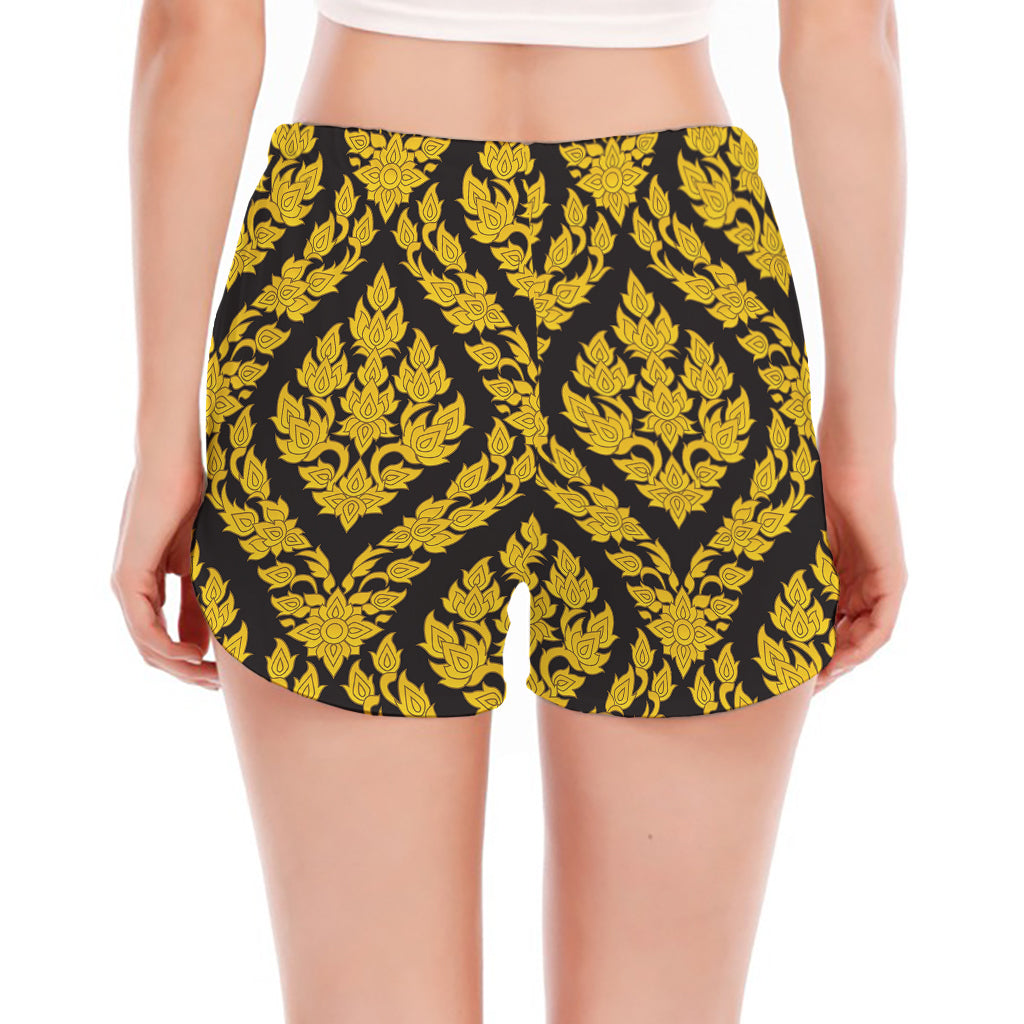 Ethnic Thai Pattern Print Women's Split Running Shorts