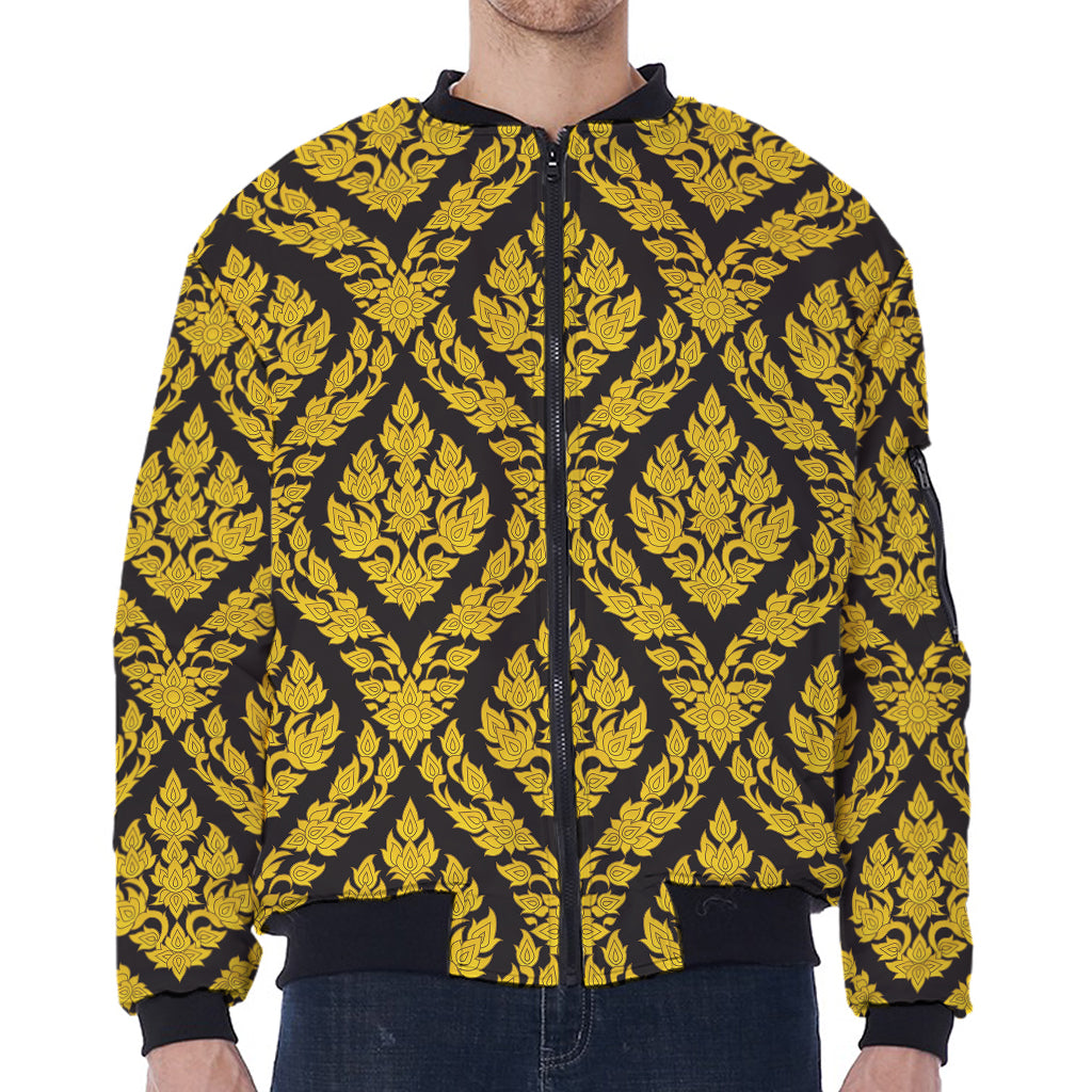 Ethnic Thai Pattern Print Zip Sleeve Bomber Jacket