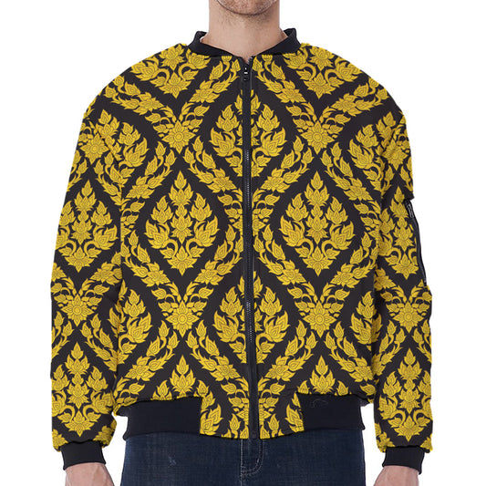 Ethnic Thai Pattern Print Zip Sleeve Bomber Jacket