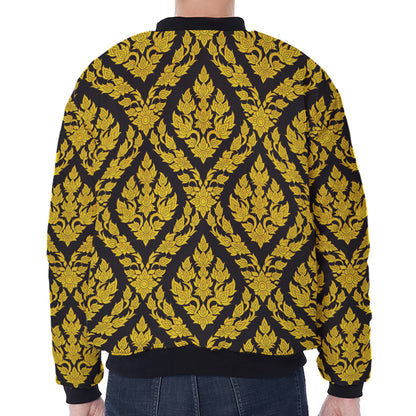 Ethnic Thai Pattern Print Zip Sleeve Bomber Jacket