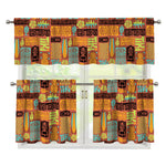 Ethnic Tiki Pattern Print 3 Piece Kitchen Curtains