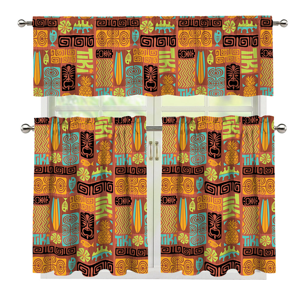 Ethnic Tiki Pattern Print 3 Piece Kitchen Curtains