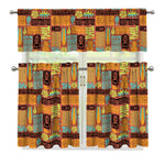 Ethnic Tiki Pattern Print 3 Piece Kitchen Curtains