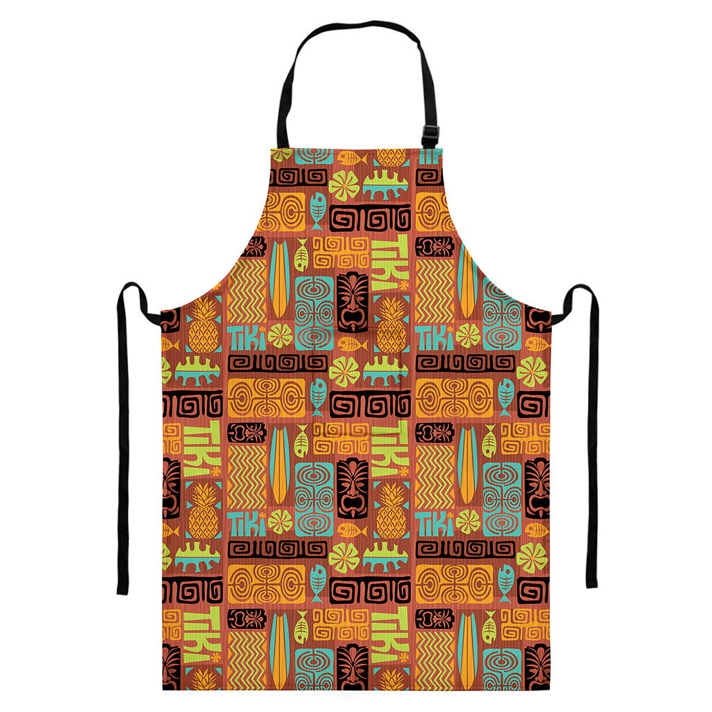 Ethnic Tiki Pattern Print Bib Apron With Pocket