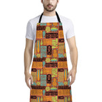 Ethnic Tiki Pattern Print Bib Apron With Pocket