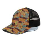Ethnic Tiki Pattern Print Black Mesh Trucker Cap