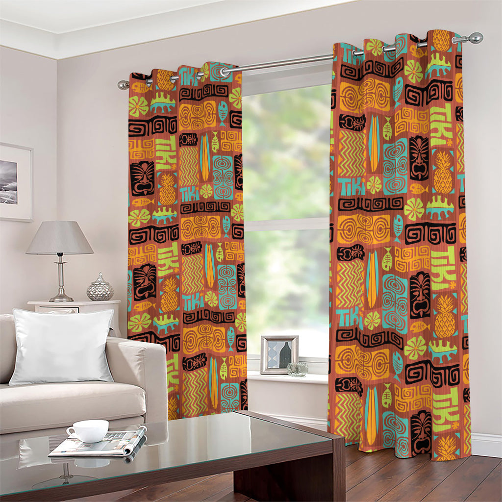 Ethnic Tiki Pattern Print Blackout Grommet Curtains