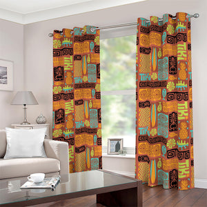 Ethnic Tiki Pattern Print Blackout Grommet Curtains