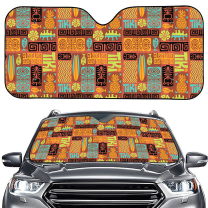 Ethnic Tiki Pattern Print Car Windshield Sun Shade