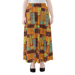 Ethnic Tiki Pattern Print Chiffon Maxi Skirt