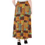Ethnic Tiki Pattern Print Chiffon Maxi Skirt