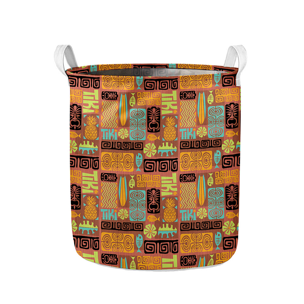 Ethnic Tiki Pattern Print Collapsible Laundry Basket