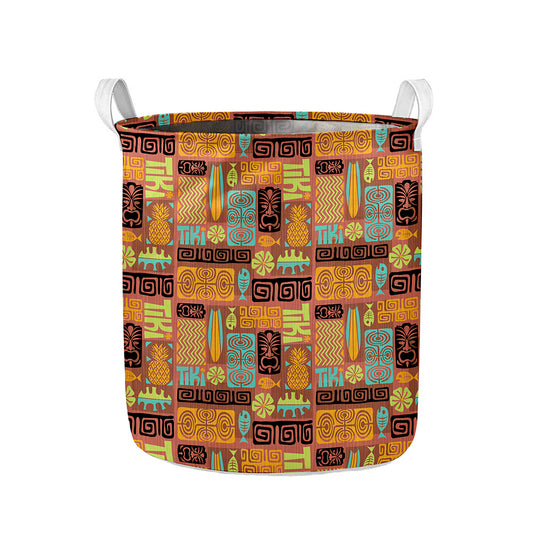 Ethnic Tiki Pattern Print Collapsible Laundry Basket