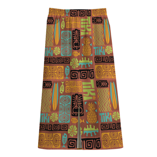Ethnic Tiki Pattern Print Cotton Front Slit Maxi Skirt
