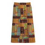 Ethnic Tiki Pattern Print Cotton Front Slit Maxi Skirt