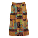 Ethnic Tiki Pattern Print Cotton Front Slit Maxi Skirt