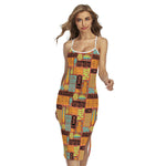 Ethnic Tiki Pattern Print Cross Back Cami Dress